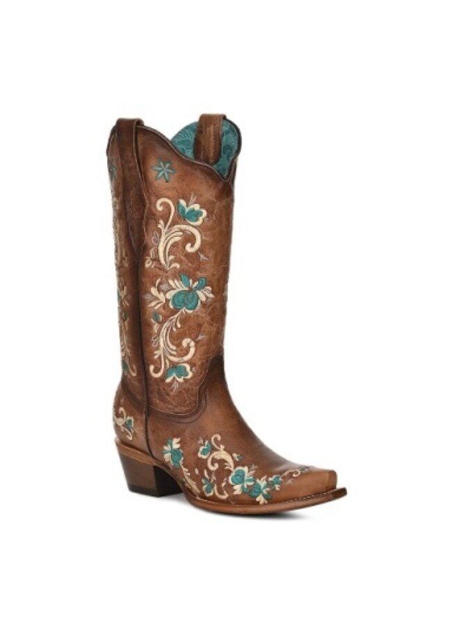 Ladies' Brown Floral Embroidery Boot