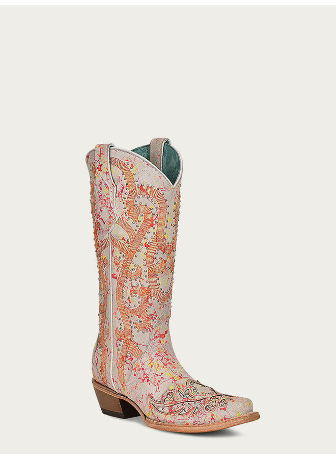 Fluorescent Embroidery and Crystals Boot