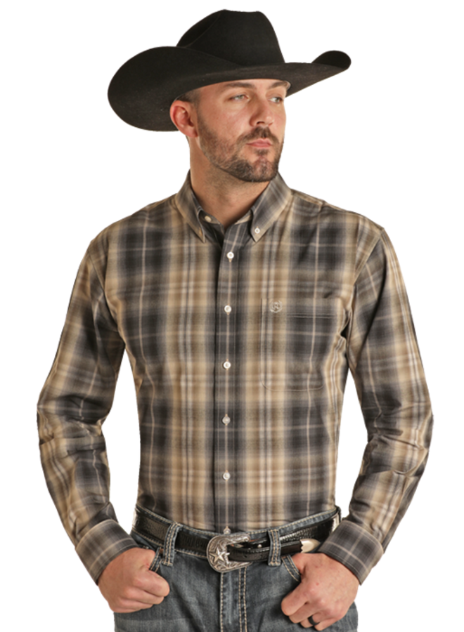 Panhandle 2 Pocket Steel Plaid Long Sleeve Snap Shirt