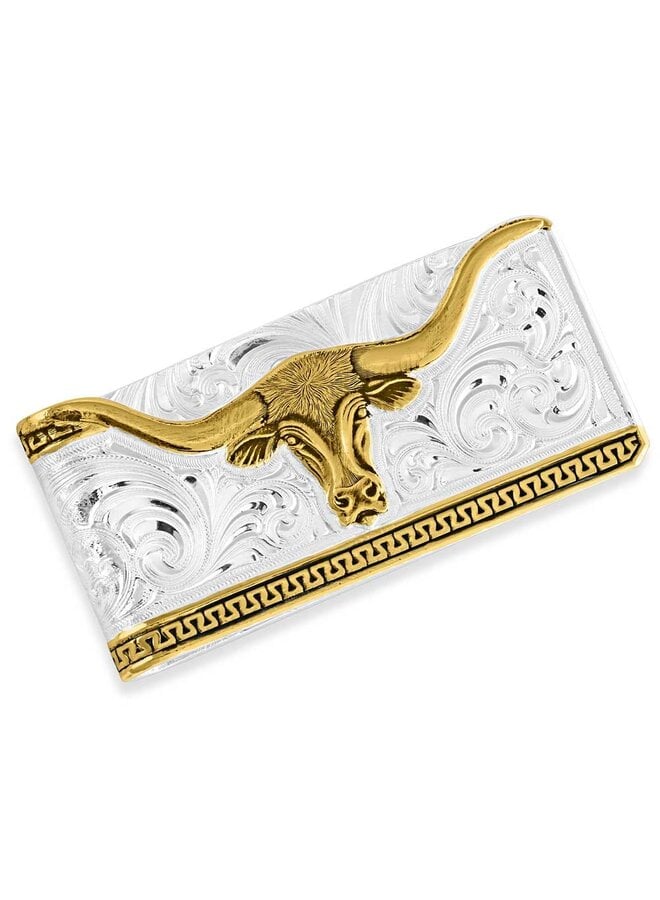 Two-Tone Carved Longhorn Money Clip