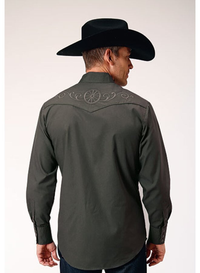 Men's 1902 Dark Charcoal Grey Broadcloth Long Sleeve Snap Shirt