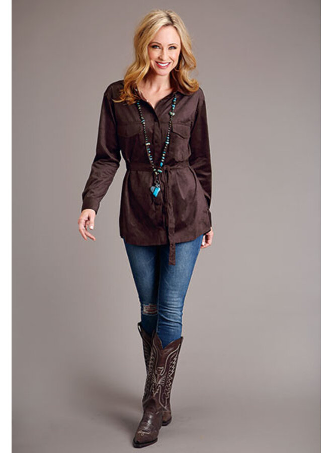 Stetson Ladies' Chocolate Brown Faux Suede Long Shirt