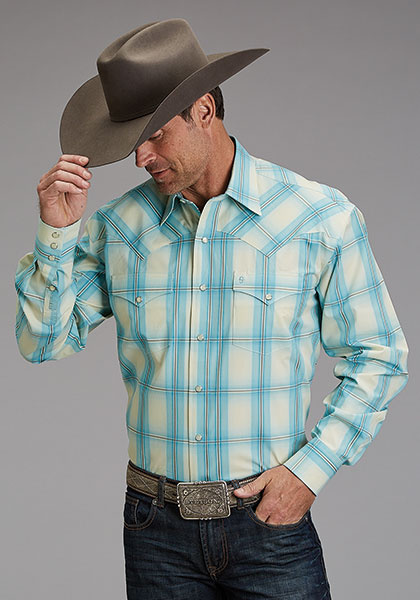 Stetson Mens Aqua Ombre Long Sleeve Snap Shirt - Howell Western Wear