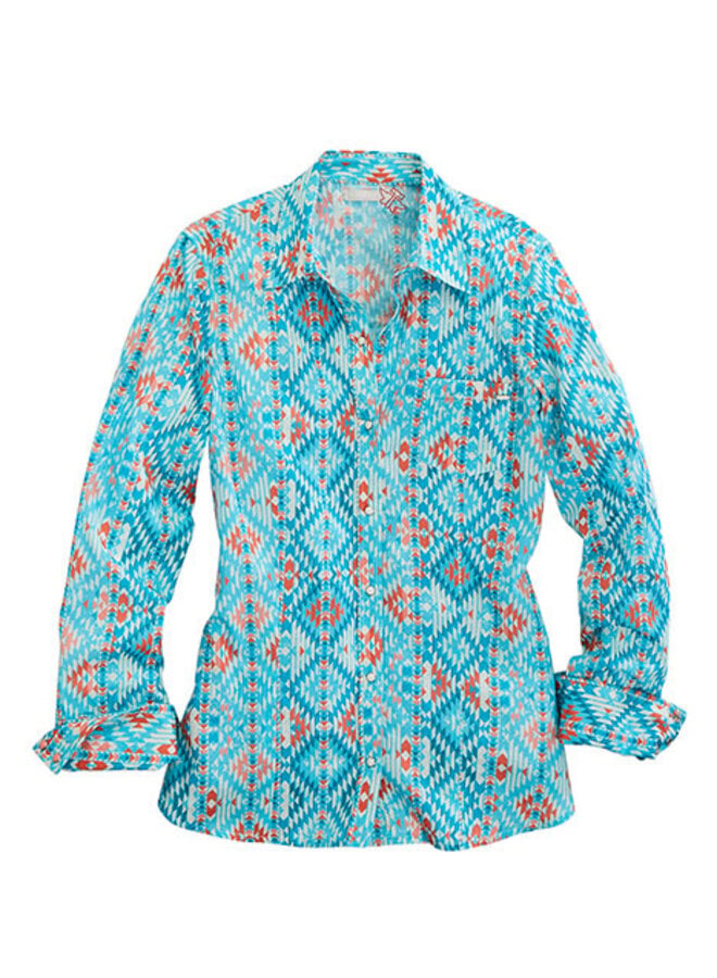 Stetson Turquoise Aztec Print Long Sleeve Snap Shirt