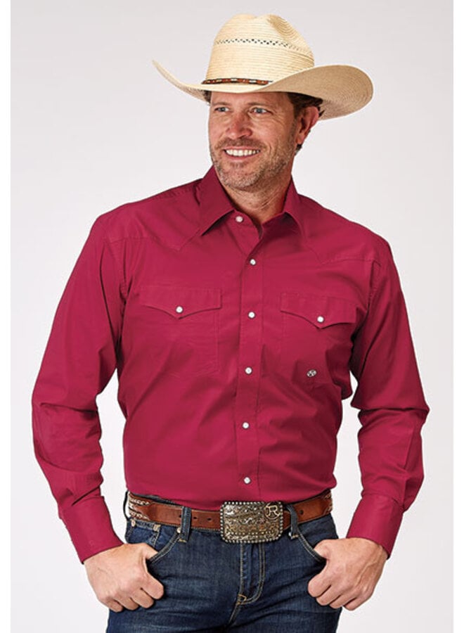 Stetson Solid Poplin Red Stretch Long Sleeve Snap Shirt