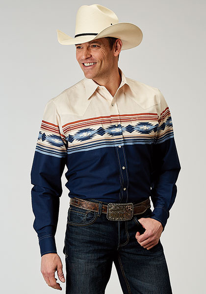 Stetson Mens Distressed Aztec Border Long Sleeve Snap Shirt - Howell ...