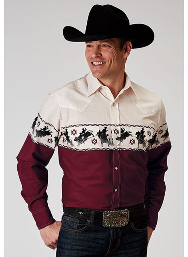 Bull Aztec Border Long Sleeve Snap Shirt