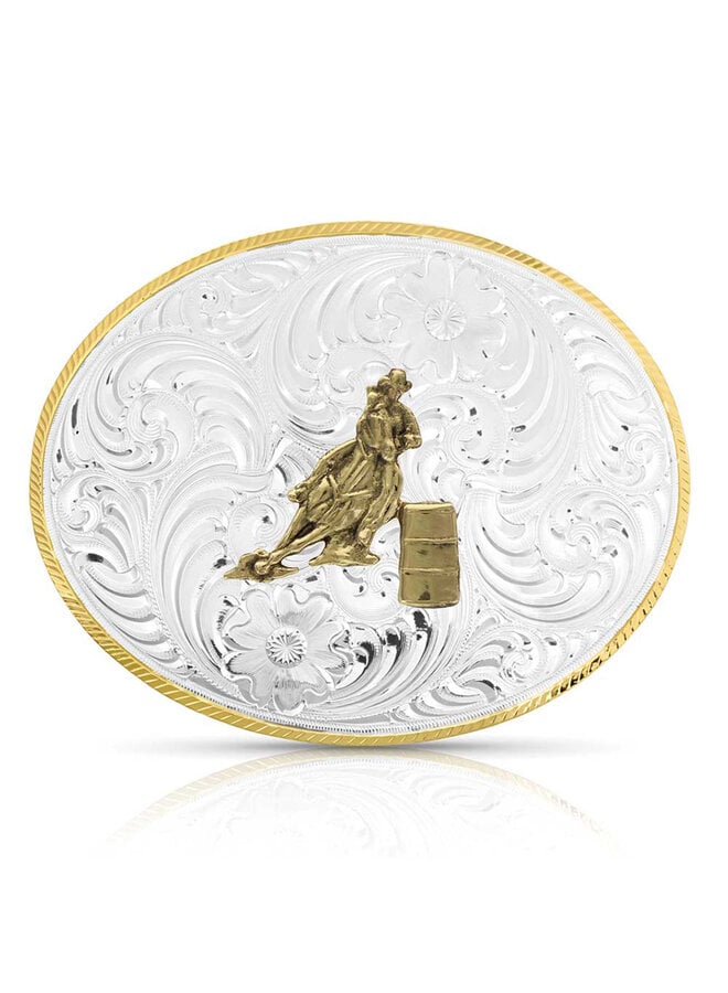 Petite Two-Tone Engraved Buckle with Barrel Racer