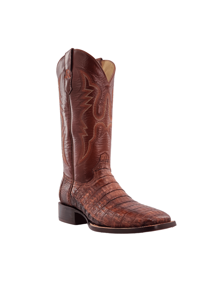 Cognac Caiman Tail Wide Square Toe Boot