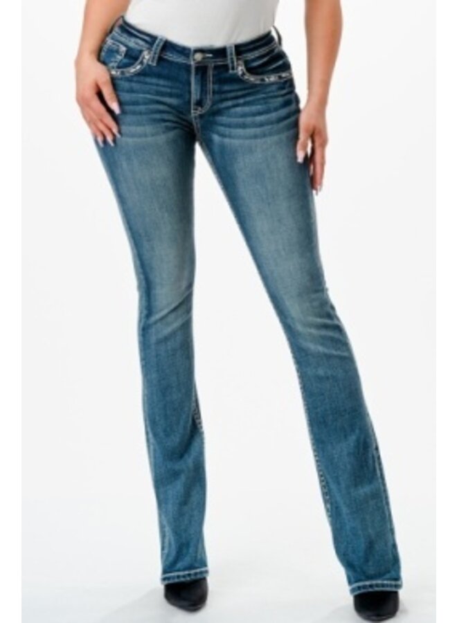 Ladies' Easy Bootcut Fleurde Cowprint Pocket Jean