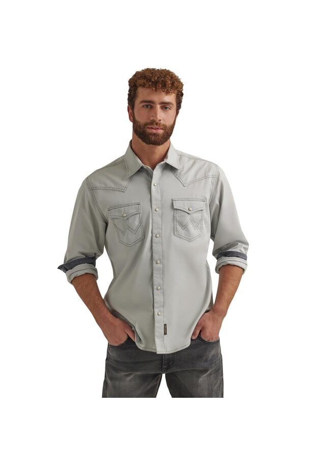 Retro Premium Long Sleeve Grey Snap Shirt
