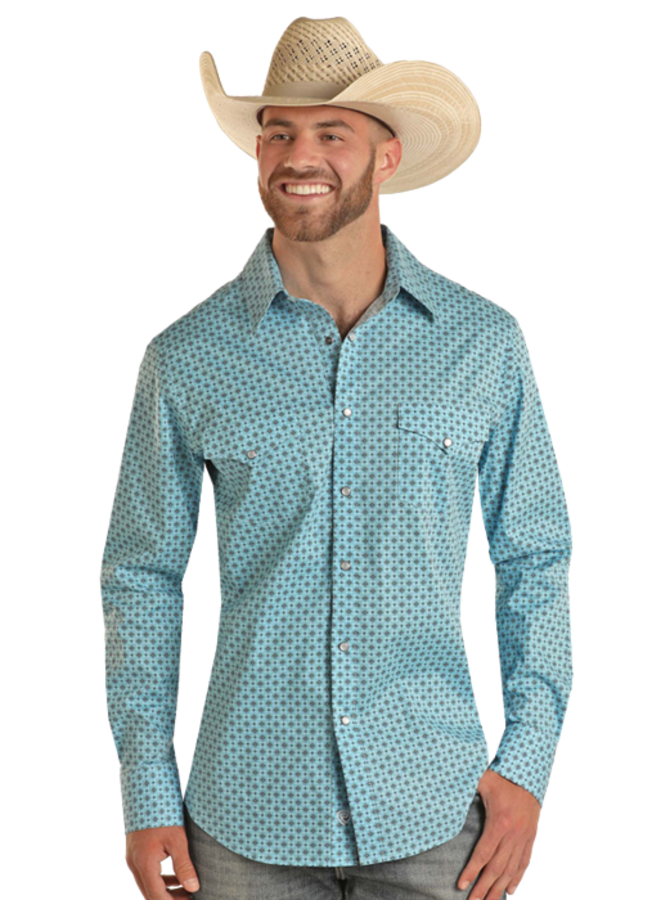 Long Sleeve Turquoise Geo Snap Shirt