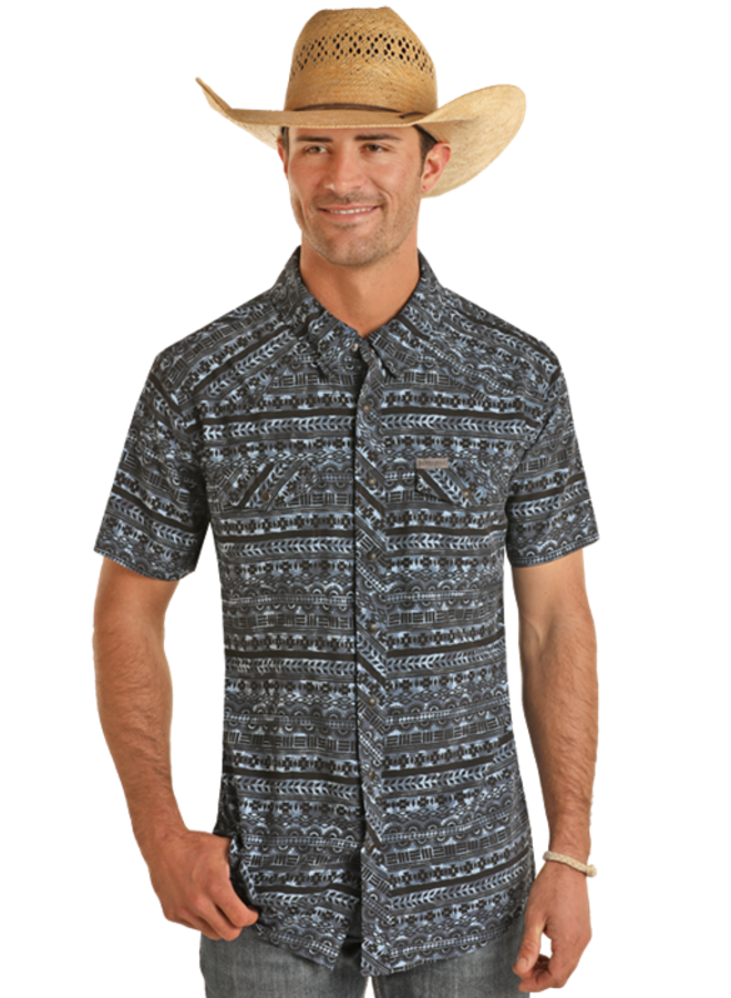 Men's Short Sleeve Camo Aztec Snap Shirt