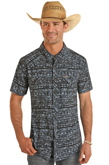 Panhandle Men's Short Sleeve Camo Aztec Snap Shirt - Howell Western Wear