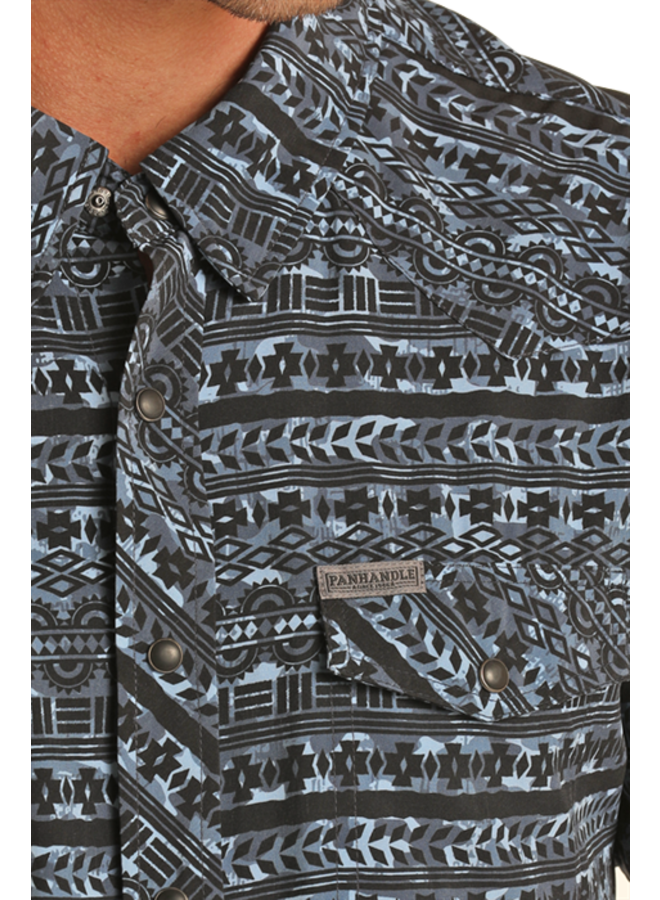 Men's Short Sleeve Camo Aztec Snap Shirt