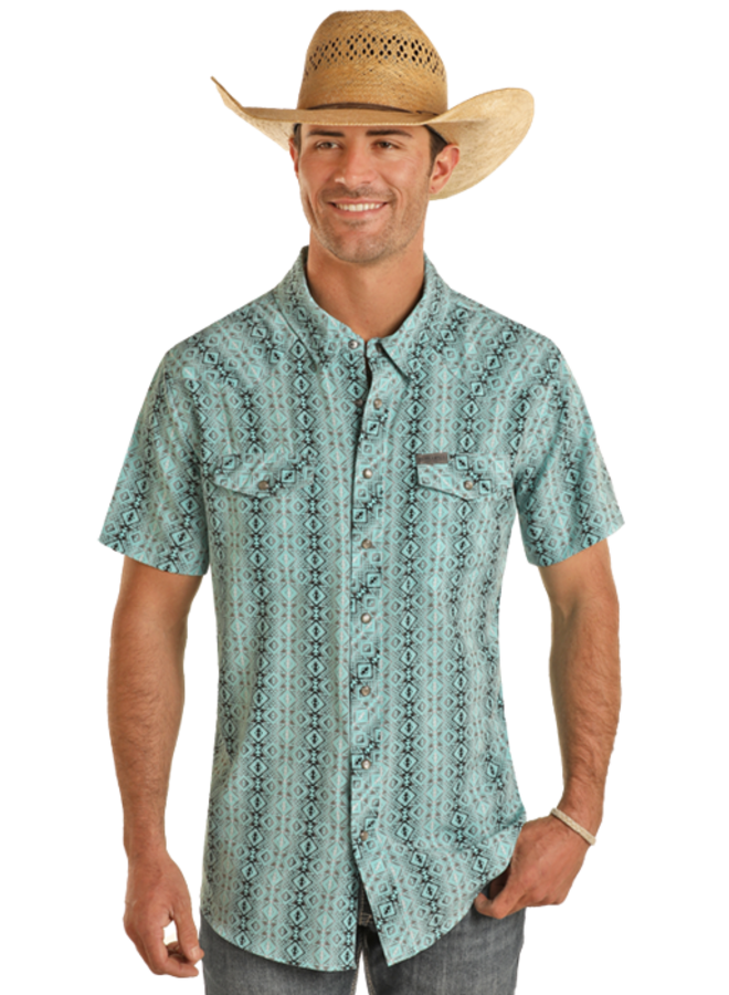 Serape Aztec Turquoise Snap Shirt