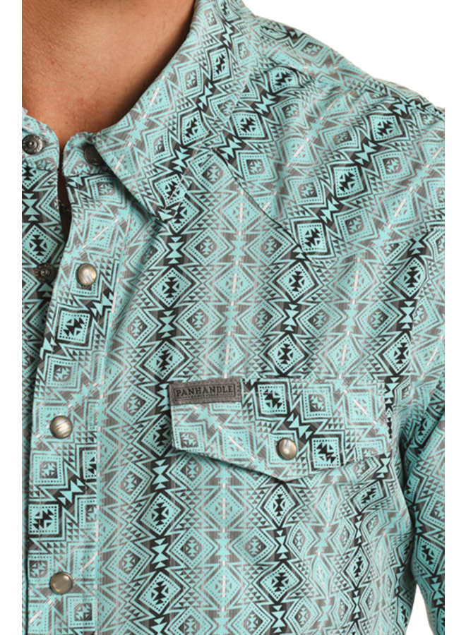 Men's Serape Aztec Turquoise Snap Shirt