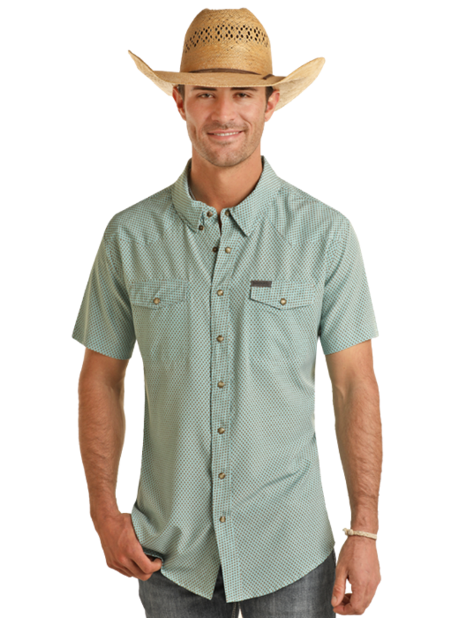 Ditzy Geo Turquoise Snap Shirt