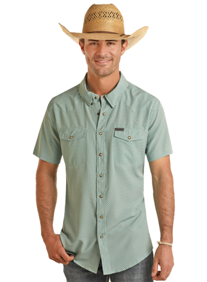 Men's Ditzy Geo Turquoise Snap Shirt