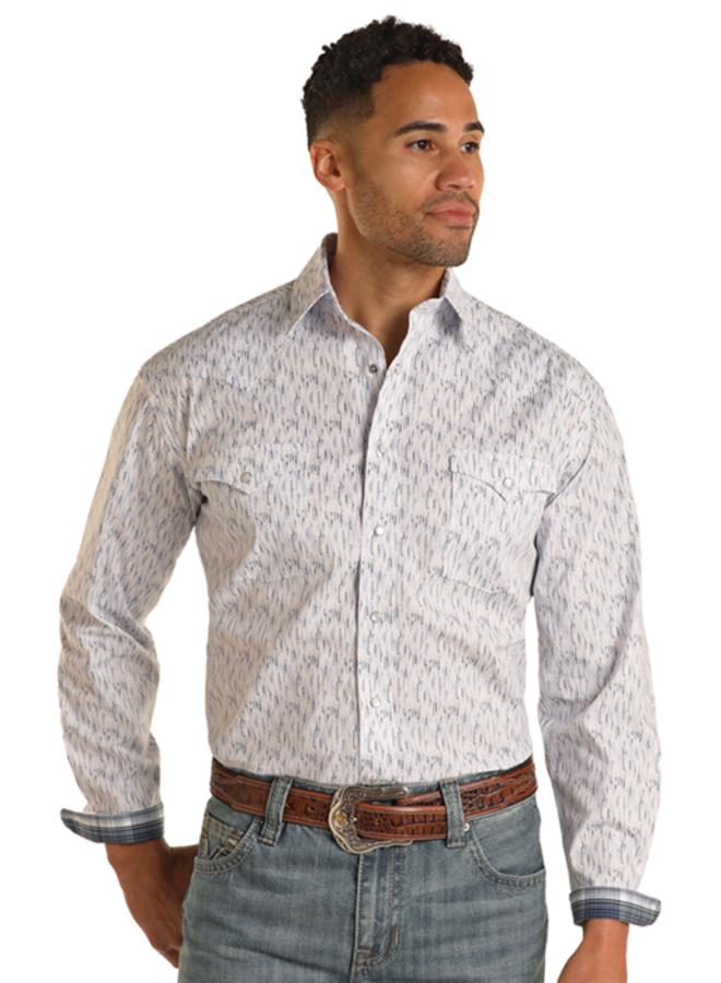 Men's 03169 Blue Long Sleeve Snap Shirt
