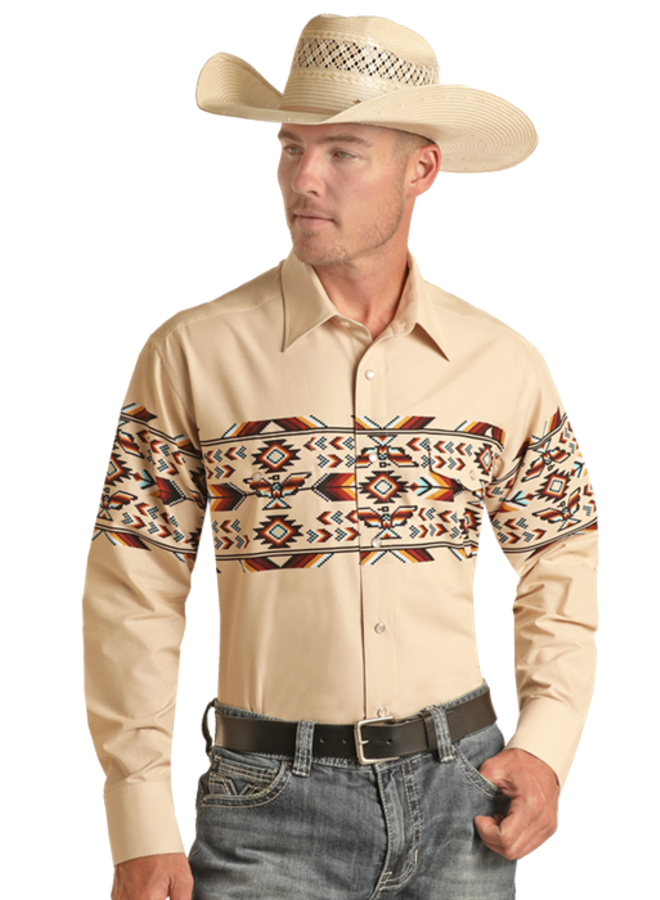 Men's Long Sleeve Thunderbird Border Snap Shirt