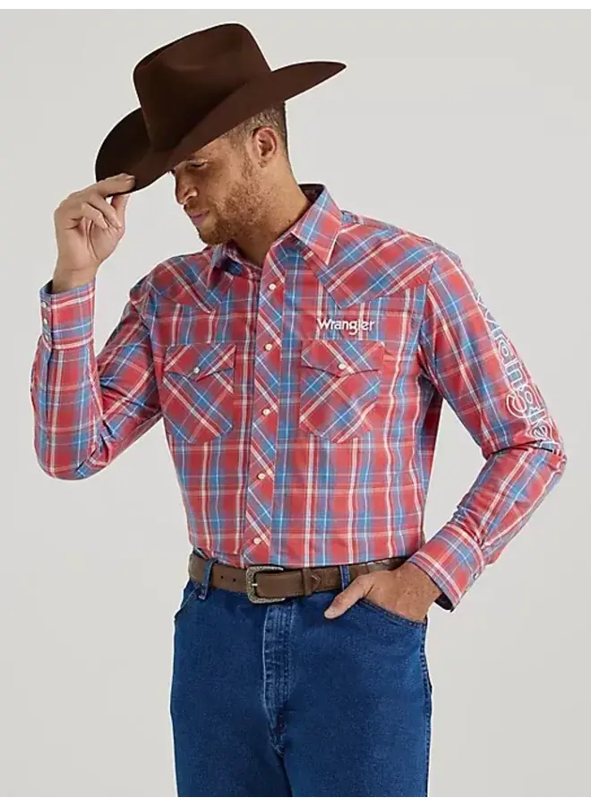 Men's Long Sleeve Western Snap Shirt in Apple Plaid