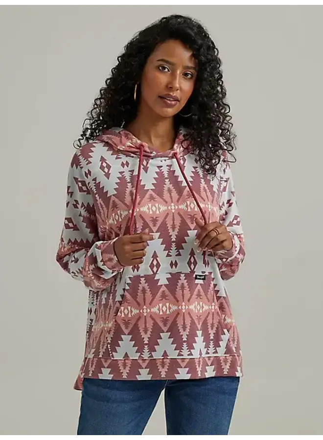 Geometric Relaxed Pullover Hoodie in Red Geo