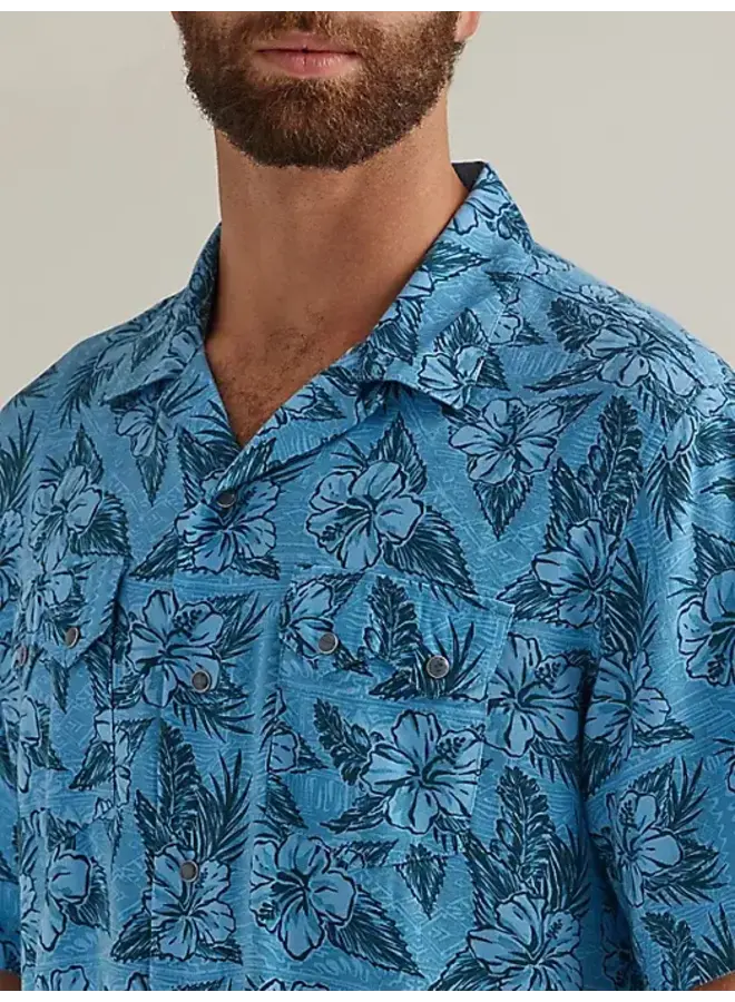 Men's Coconut Cowboy Snap Front Camp Snap Shirt in Blue Tropics