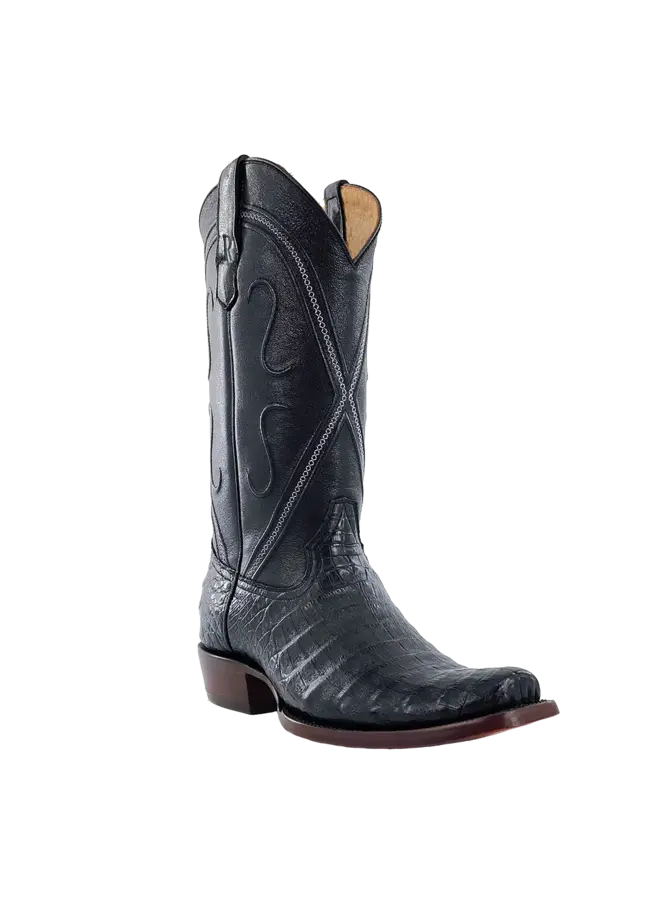 Men's Black Caiman Belly Cutter Toe Boot