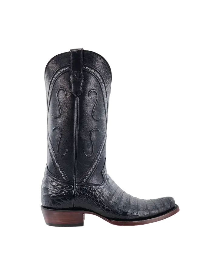 Men's Black Caiman Belly Cutter Toe Boot