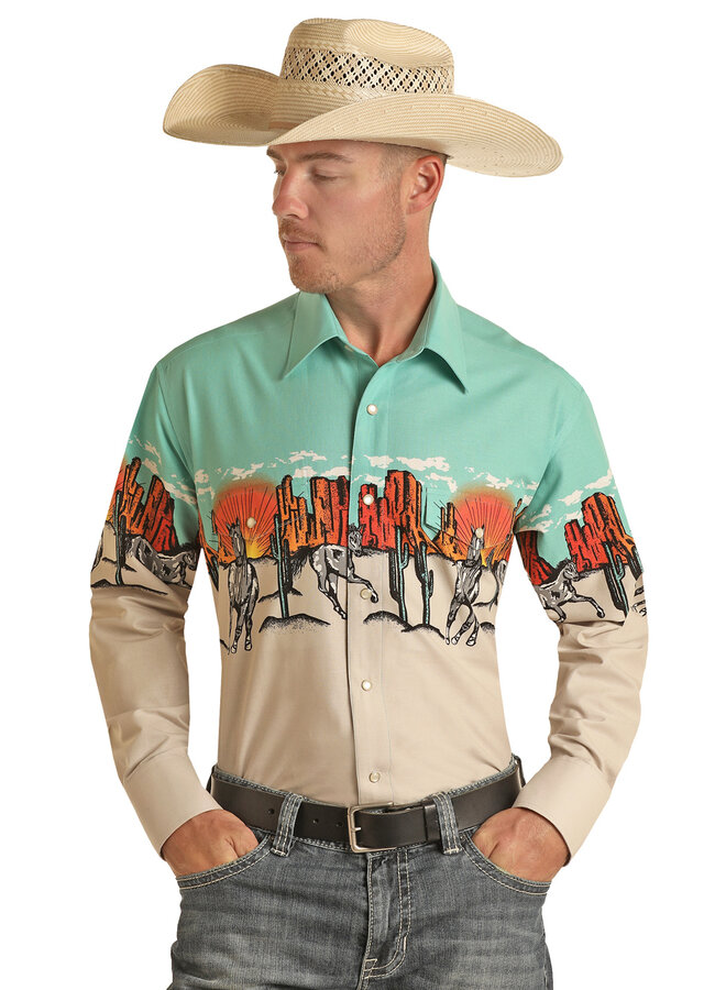 Men's Long Sleeve Sunset Border Snap Shirt
