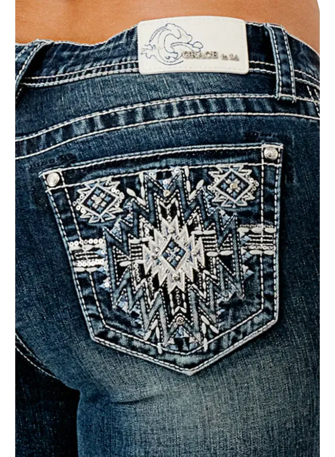 Ladies' Aztec Embellishment Mid-Rise Bootcut Jean