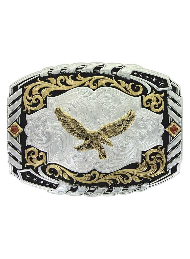 Two Tone Cantle Roll Buckle with Soaring Eagle