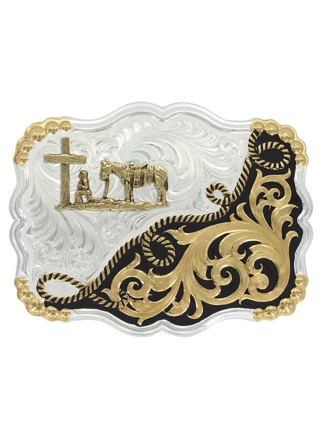 Two Tone Half-n-Half Rope Buckle with Christian Cowboy