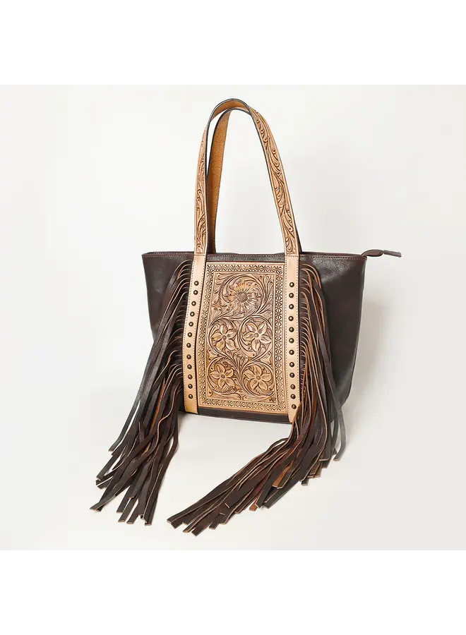 Hand Tooled Western Tote with Fringe