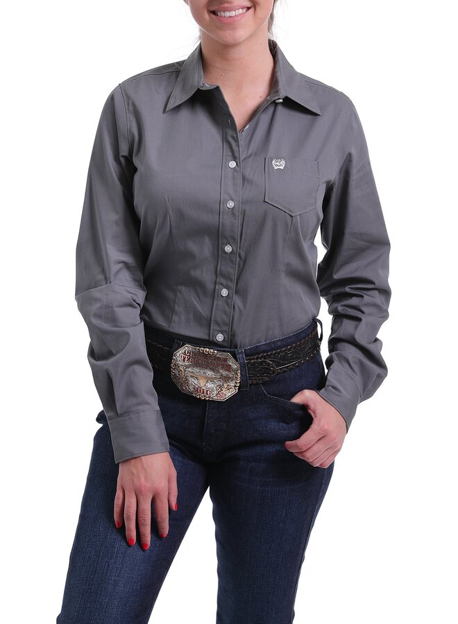 Ladies' Solid Button-Up Shirt