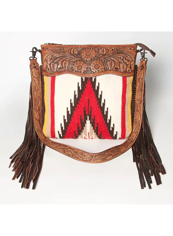 Woven Bag Tooled Top with Fringe