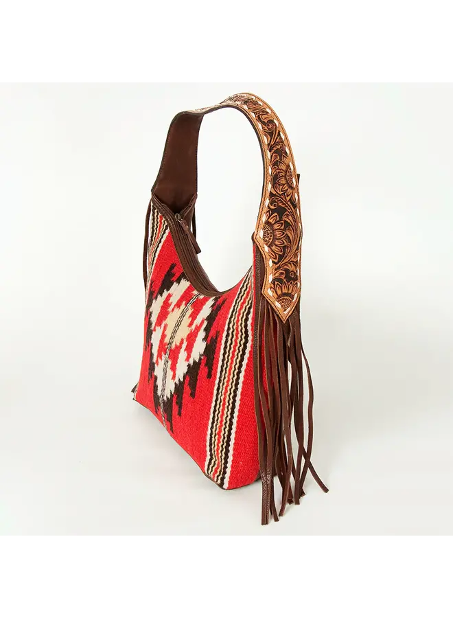 Red Woven Aztec Hobo with Fringe