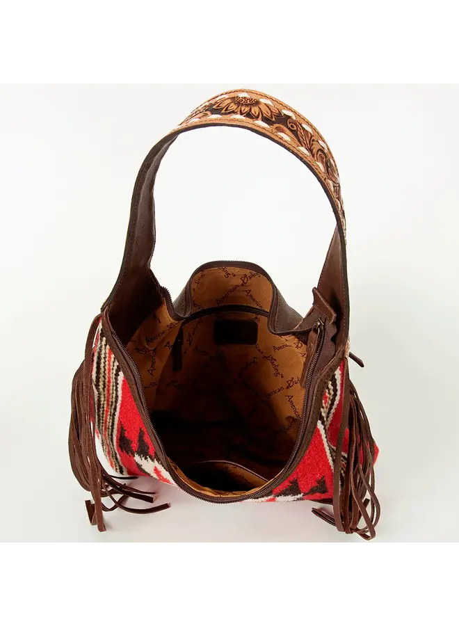 Red Woven Aztec Hobo with Fringe