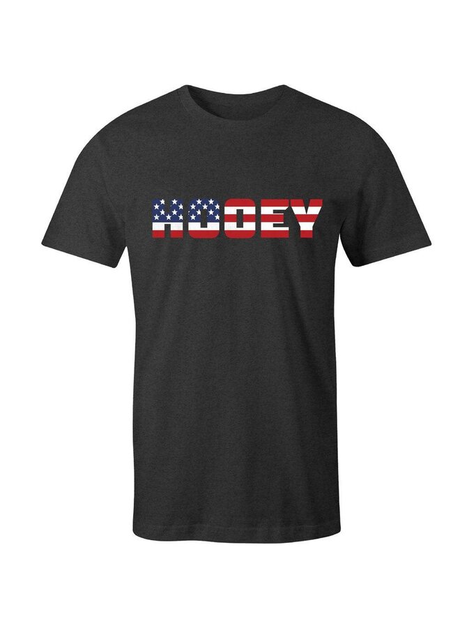 "Patriot" Charcoal Crew Neck Cotton / Poly Short Sleeve with Red / White / Blue Hooey Logo