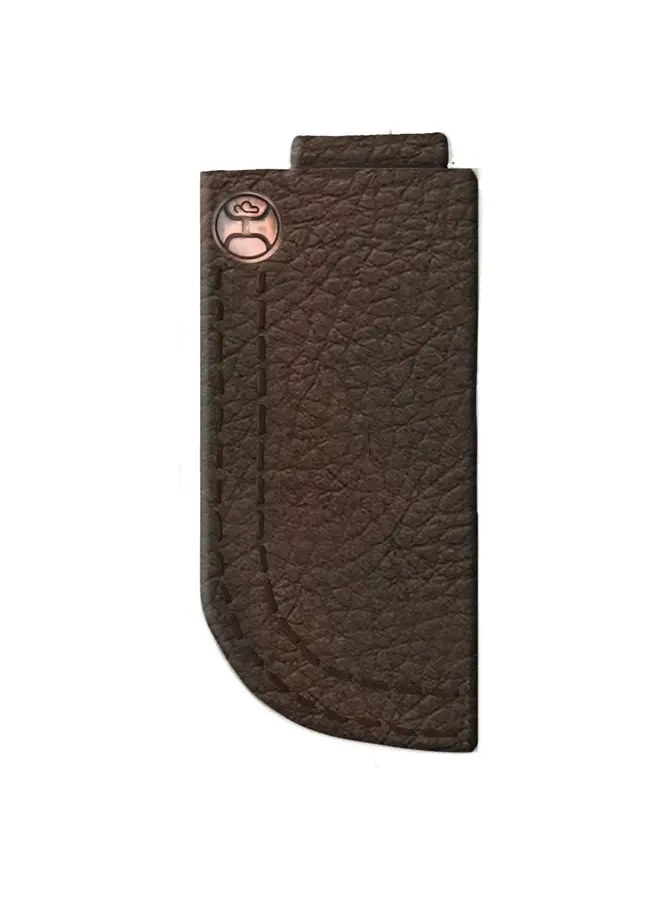 Grayson Brown Shrunken Grain Leather Knife Sheath with Thick Double Stitched Edge and Hooey Logo Rivet