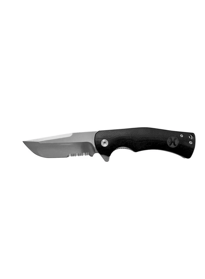 Serrated Blade "Black Micarta Drop Point Flipper" Knife