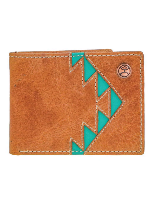 "Tonkawa" Bi-Fold Tan w/ Turquoise Aztec Wallet