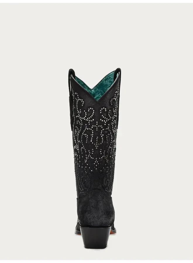 Ladies' Black Embroidery & Crystal Boot