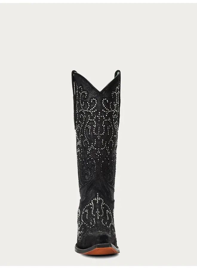 Ladies' Black Embroidery & Crystal Boot