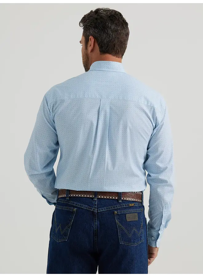 Men's George Strait Long Sleeve Two Pocket Button Down Shirt in Fog Blue Dot