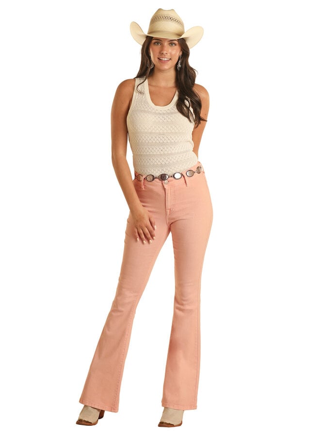 Pink Button Flare Jean