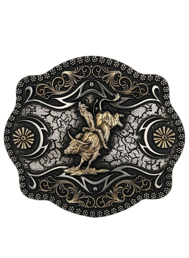 A-Blaze Filigree Framed Bull Rider Attitude Belt Buckle