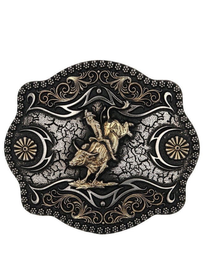 A-Blaze Filigree Framed Bull Rider Attitude Belt Buckle