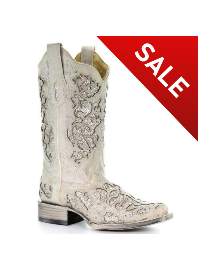 Ladies' White Glitter Inlay Boot Boot